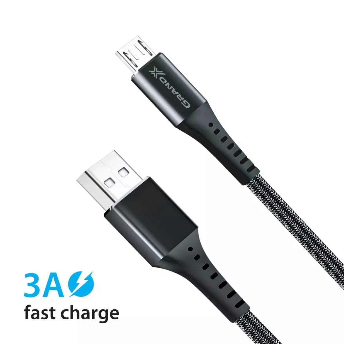 Usb Micro Fast Кабель Grand-X USB-micro USB FM-12B 3A, 1.2m, Fast Сharge, Black - Zhuk
