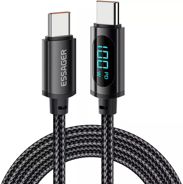 Кабель USB Type-C Essager Enjoy LED Digital Display 100W Charging Cable Type-C to Type-C 1м Black (EXCTT1-XY01-P) Кабель USB Type-C Essager Enjoy LED Digital Display 100W Charging Cable Type-C to Type-C 1м Black (EXCTT1-XY01-P)