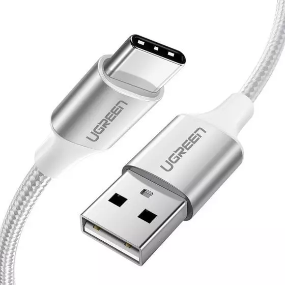 Кабель UGREEN US288 USB 2.0 to USB Type-C Cable Nickel Plating Aluminum Braid 3A 1m White (60131)