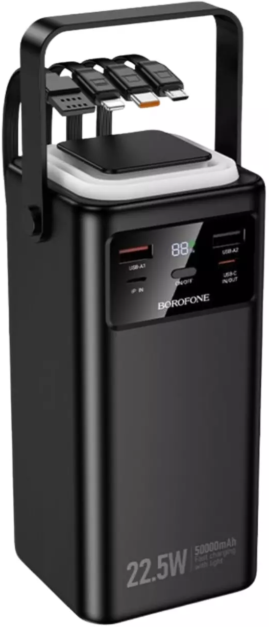Повербанк Borofone BJ65A High 22.5W + PD20W с 4 встроенными кабелями и LED-фонарем (50000 mAh) Black (715662) Повербанк Borofone BJ65A High 22.5W + PD20W с 4 встроенными кабелями и LED-фонарем (50000 mAh) Black (715662)