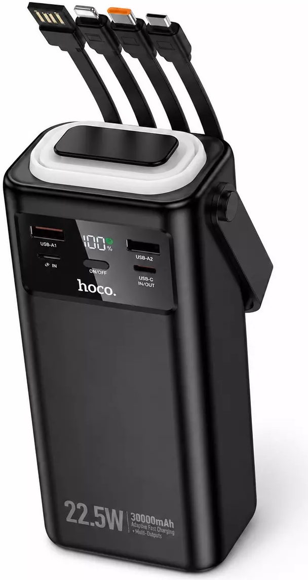 Повербанк Hoco EJ65 High 22.5W + PD20W с 4 встроенными кабелями (30000 mAh) Black (715938)