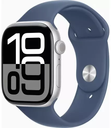Apple Watch Series 10 GPS 46mm Silver Alu. Case w. Denim Sport Band - S/M (MWWL3)