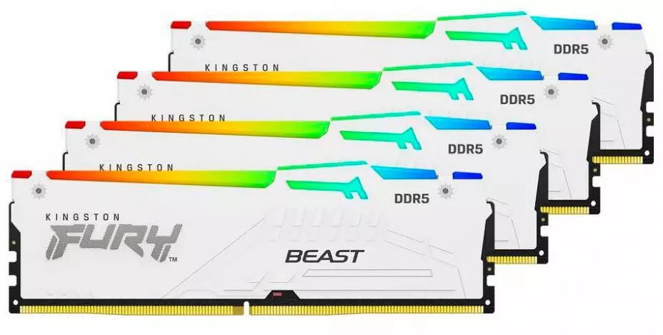Оперативна пам'ять Kingston FURY Beast RGB White DDR5 5600MHz 128GB Kit 4x32GB (KF556C40BWAK4-128) Оперативна пам'ять Kingston FURY Beast RGB White DDR5 5600MHz 128GB Kit 4x32GB (KF556C40BWAK4-128)