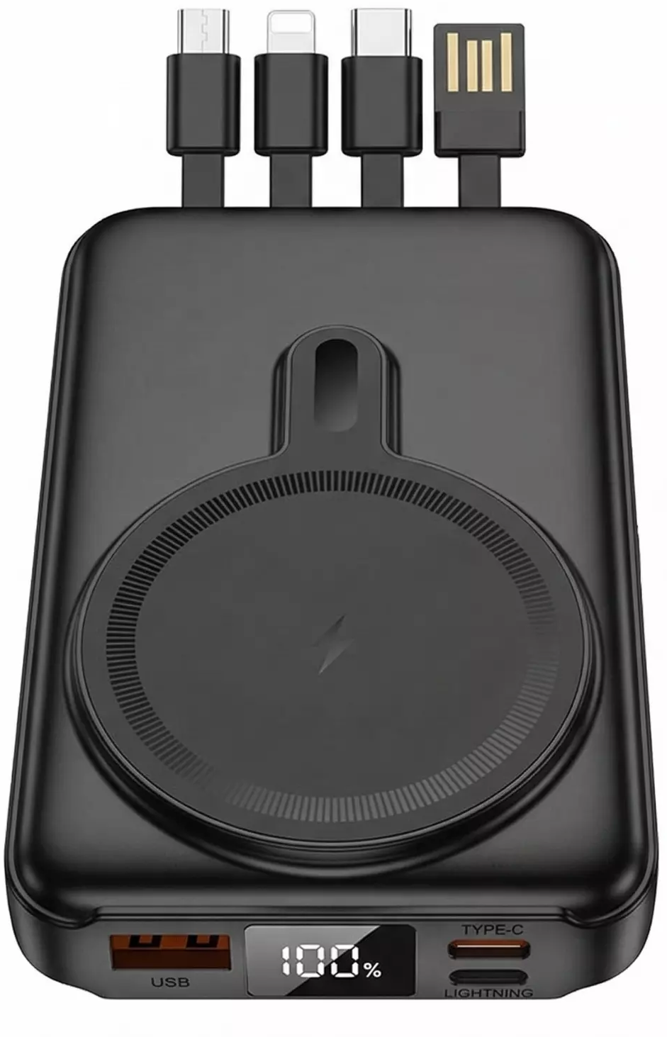 Повербанк Hoco J135 Rico 22.5W + PD20W Magnetic со встроенными кабелями + подставка (10000 mAh) Black (715097) Повербанк Hoco J135 Rico 22.5W + PD20W Magnetic со встроенными кабелями + подставка (10000 mAh) Black (715097)