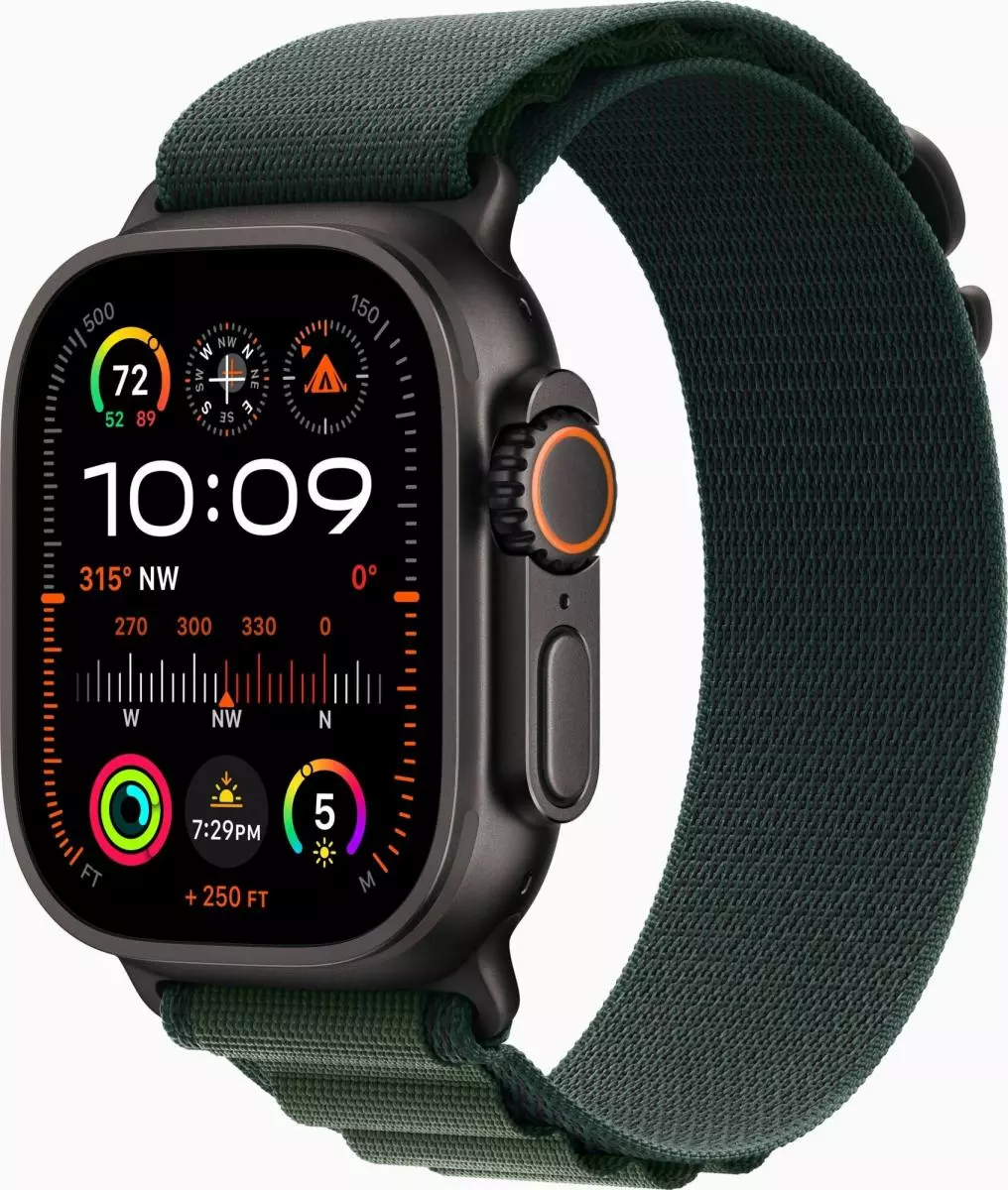 Apple Watch Ultra 2 GPS + Cellular 49mm Black Titan. Case w. Dark Green Alpine Loop - Medium (MX4R3)