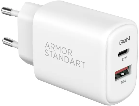 Сетевое зарядное устройство ArmorStandart Poweraze 45W GaN Type-C + USB-A White (ARM90431) Сетевое зарядное устройство ArmorStandart Poweraze 45W GaN Type-C + USB-A White (ARM90431)