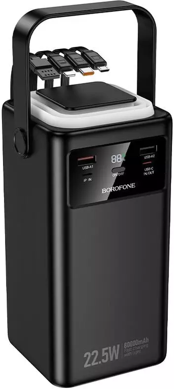 Повербанк Borofone BJ65B High 22.5W + PD20W с 4 встроенными кабелями и LED-фонарем (80000 mAh) Black (715663) Повербанк Borofone BJ65B High 22.5W + PD20W с 4 встроенными кабелями и LED-фонарем (80000 mAh) Black (715663)